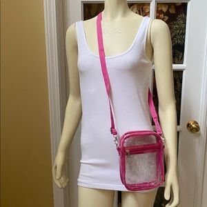 New wo tag Dark Pink Transparent clear Crossbody north south Bag